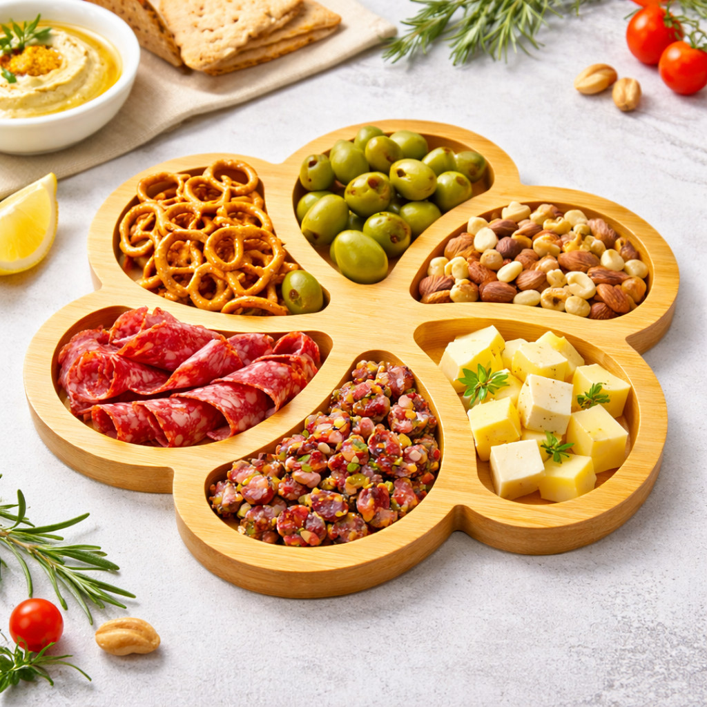 Bandeja Petisqueira com 6 Divisórias de MDF para frios petiscos formato de Flor Gamela