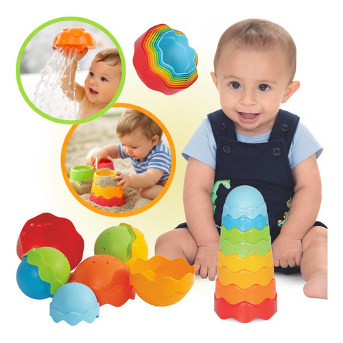 Torre De Empilhar Bebê Brinquedo Educativo Copinhos Banho Colorido