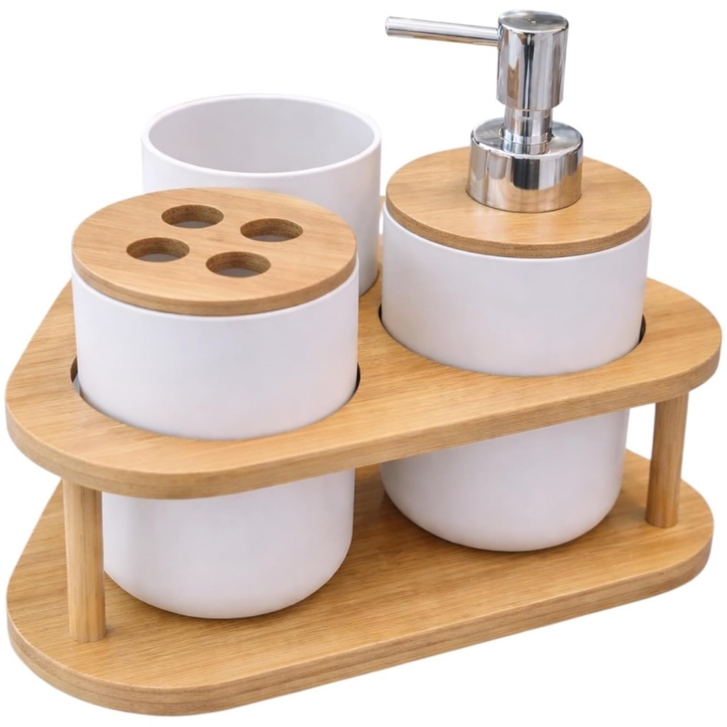 Conjunto Para Banheiro Dispenser Sabão Suporte Escova em Oferta na Shopee