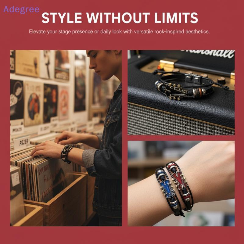 Adegree Retro Couro Do Plutônio Guitarra Pulseira Punk Ro Artesanal Trançado Multi-Camada Envoltório Nova