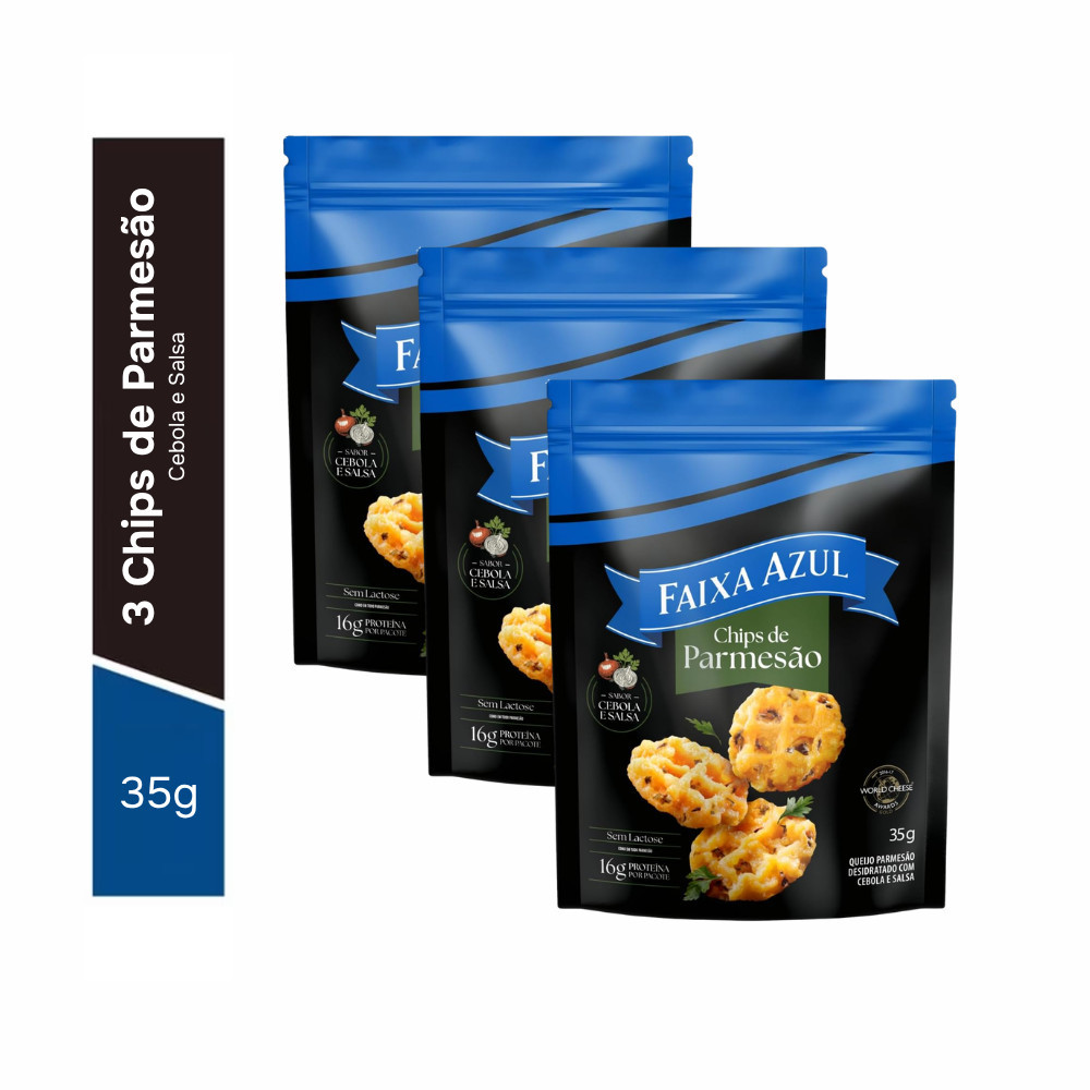Chips de Parmesão Cebola e Salsa Zero Lactose Faixa Azul Pouch 35g - 3 Unid. em Oferta na Shopee