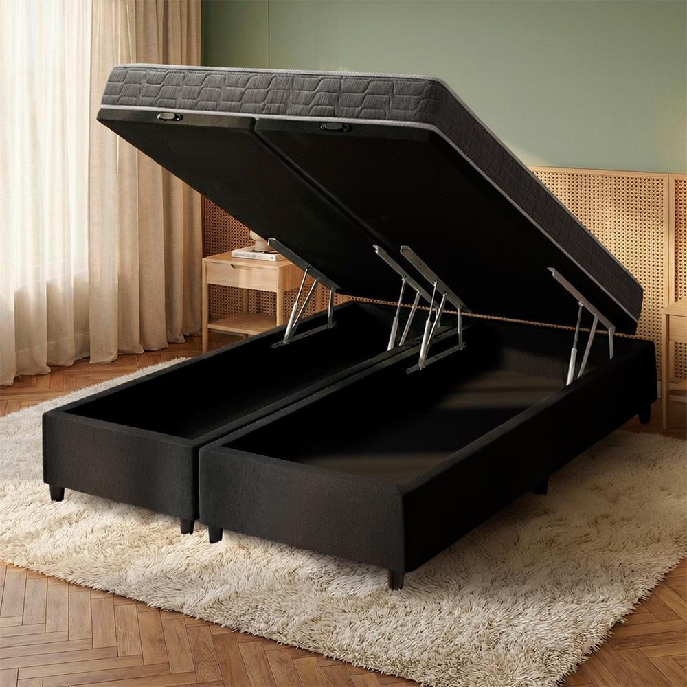 Cama Box Baú Queen Bipartido Preto + Colchão Espuma D33 Ortopédico Zidi San Francisco 158x198x59cm