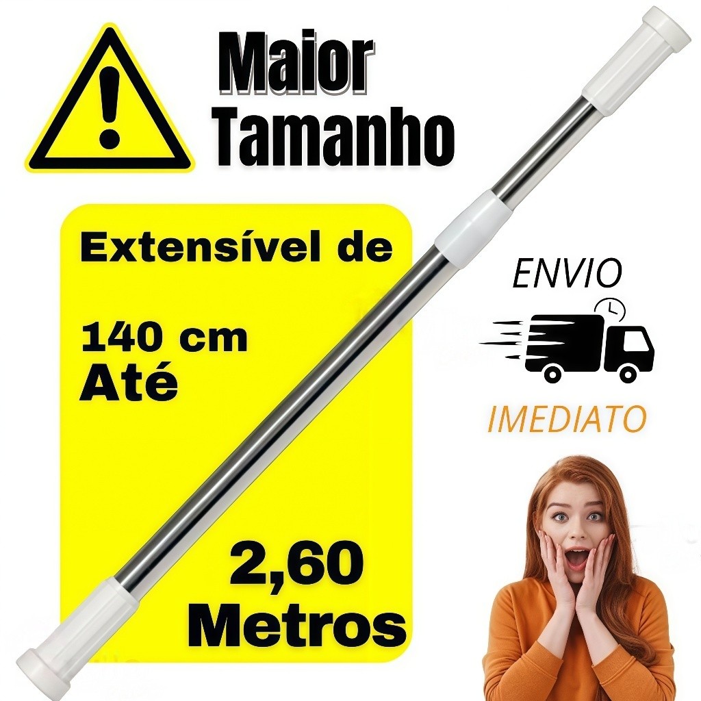 Varão Extensivel Grande Maior Medida Em Inox Resistente Porta Cortina De Box E Banheiro Multiuso