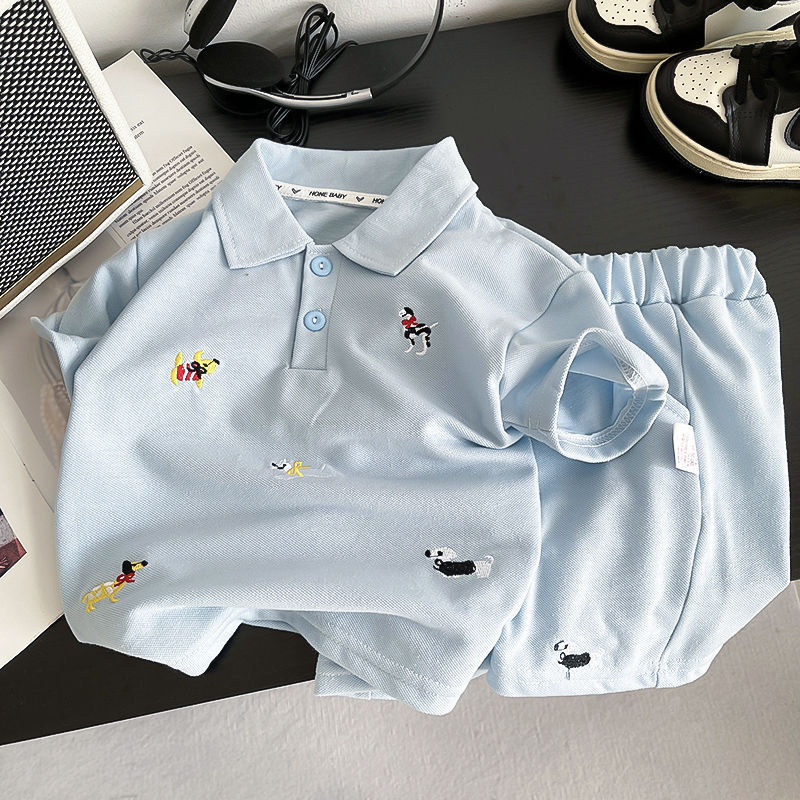 Verão Bebê Menino Roupas Infantis Causal Bordado Polo Camiseta Curta 2 Pçs/sets Crianças Moda Esporte Terno Conjunto