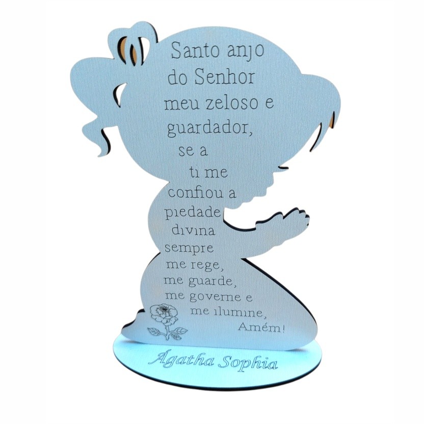 kit 5 Lembrancinha oração santo anjo menina mdf 10cm branco