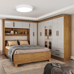 Guarda-Roupa Casal Modulado com Cama Amazzonite 11 Portas 6 Gavetas com Espelho - Pnr Móveis