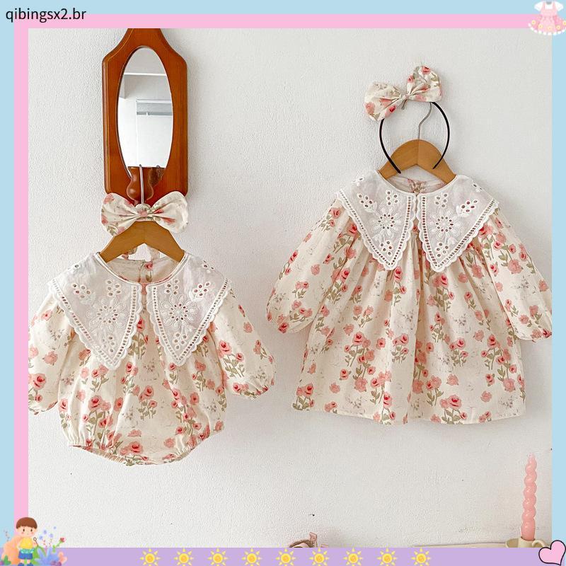 Bebê roupas de bebê meninas versão coreana manga comprida irmã roupas primavera outono estilo macacão bebê menina macacã