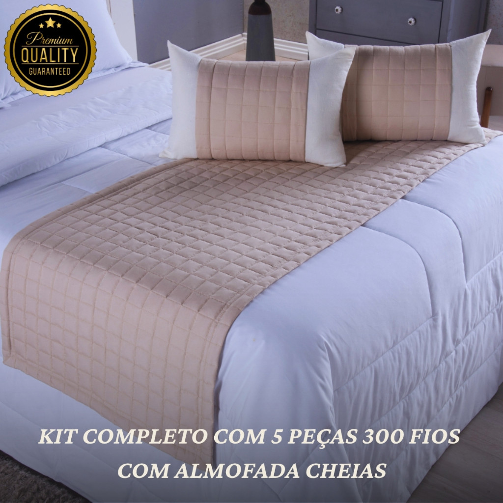 Kit Peseira Queen 5 Peças 300 Fios Copacabana Com 2 Almofadas Cheias Luxo e Conforto para Sua Cama