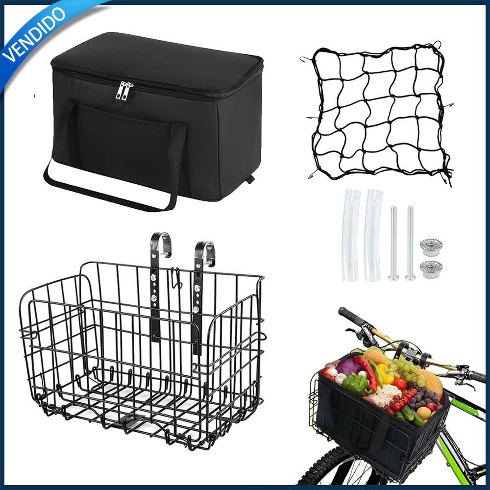 Preto cesto dianteiro para bicicleta dobrável forro para cesto rede para bagagem bolsa de malha fixa