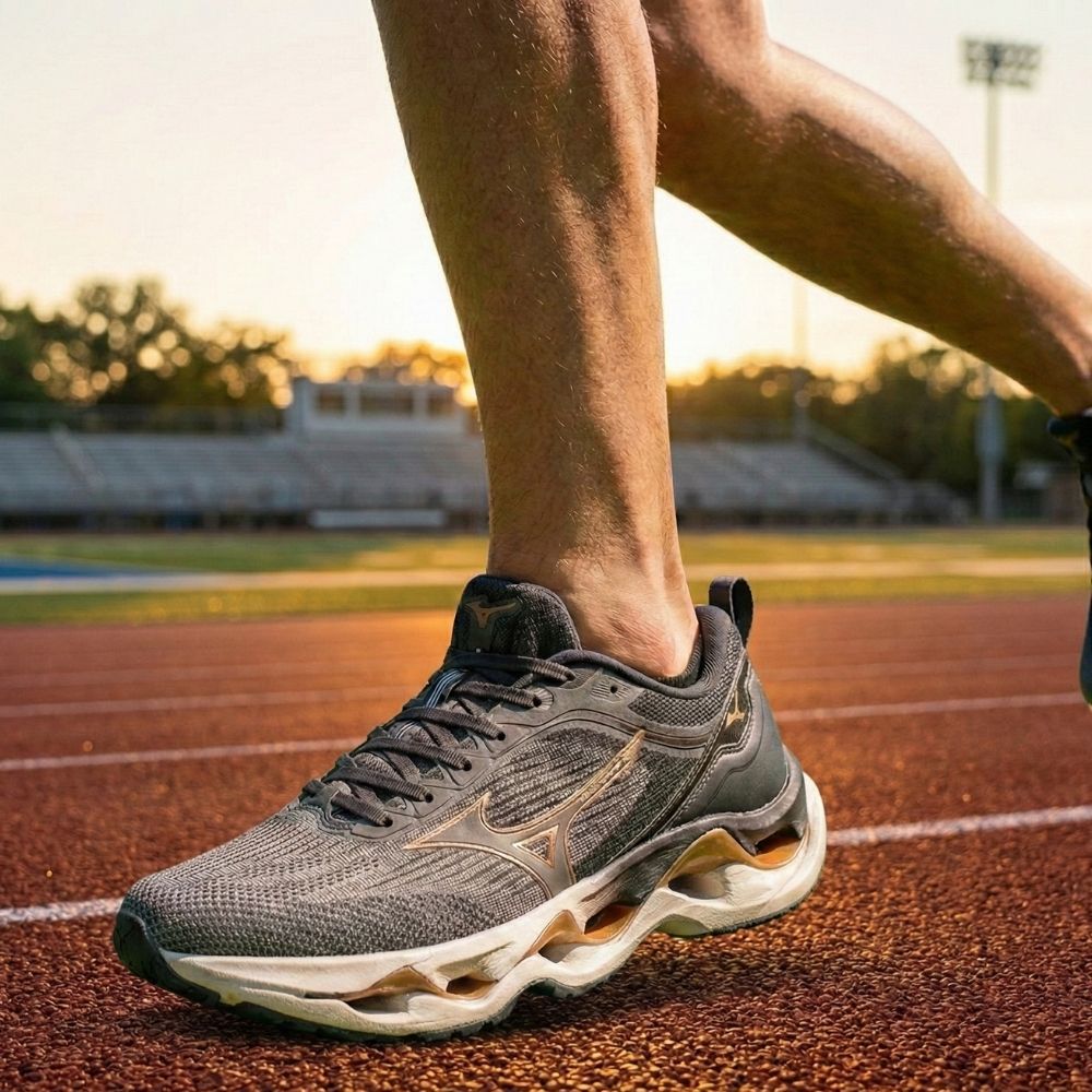Tênis Masculino Mizuno Wave Stratos 3 Enerzy Cinza/Dourado
