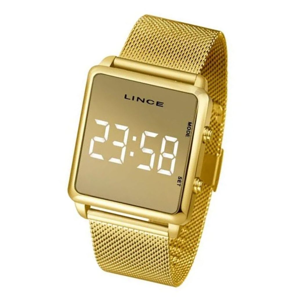 Relógio Feminino Lince Digital Dourado Aço Inox Luxo Original Presente MDG4619LBXKX