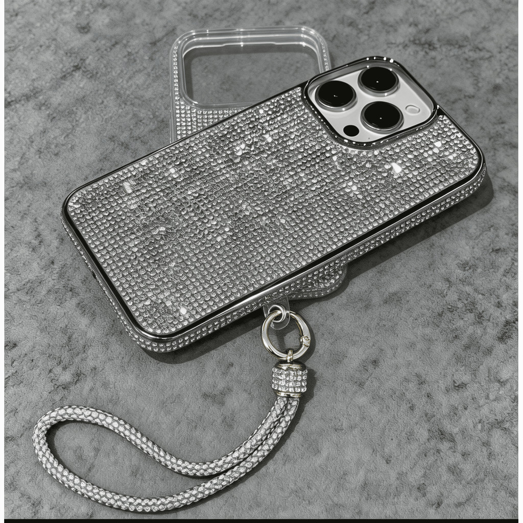 IP 11 ao 17 Capa Brilho Strass Luxo ✨ Anti Impacto Premium com Cordão