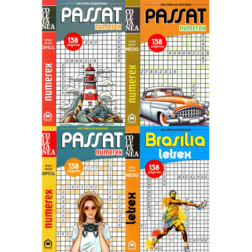 Kit 4 Coletâneas Brasília Letrex Médio e Passat Numerex Difícil 1,2,3