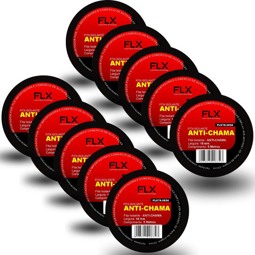 Kit 10 Fita Isolante 5 Metros Antichama Preta Profissional Preto Lisa.