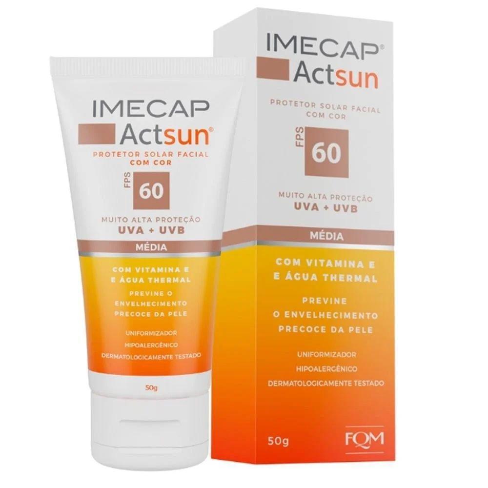 Protetor Solar Facial Imecap Actsun FPS60 50g Cor Média Hidratação e Alta Proteção UVA/UVB
