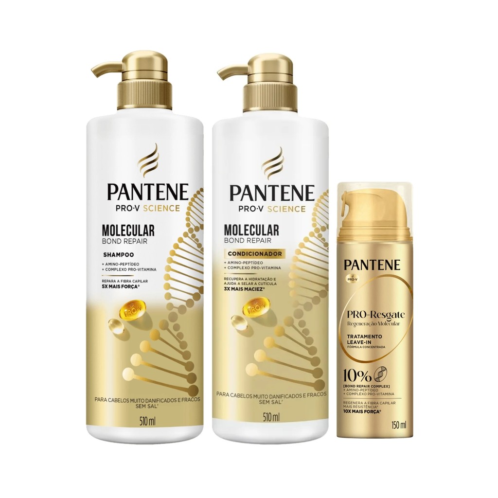 KIT PANTENE MOLECULAR SHAMPOO + COND 510ML + LEAVE IN 150ML em Oferta na Shopee