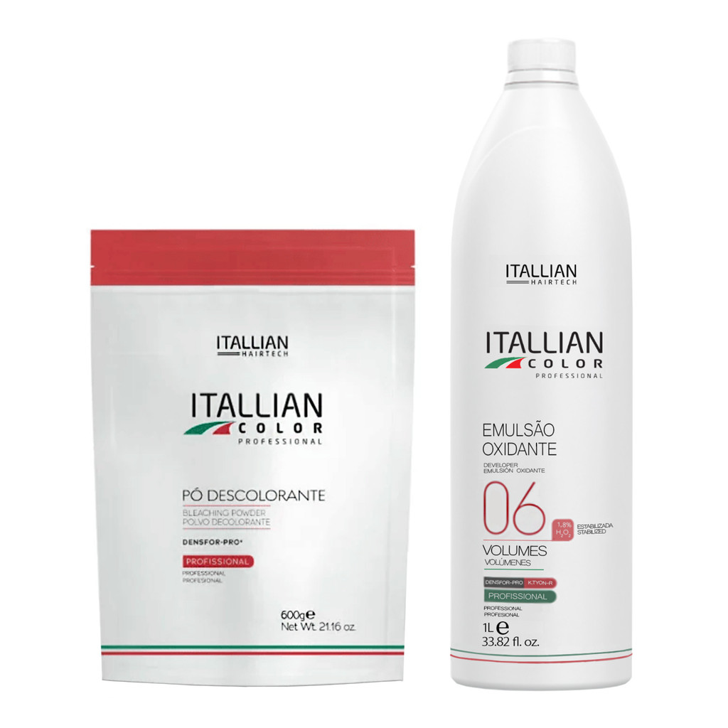 Kit Descolorante Em Pó Pounch 600g + Oxi 06 Volumes 1L | Itallian Color