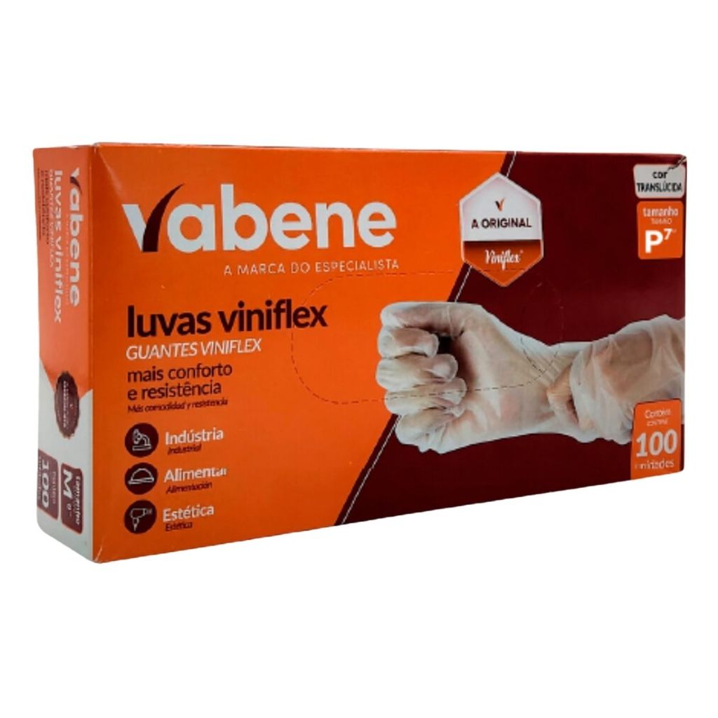 100un Luva Viniflex Transparente Sem Pó Descartável P M G GG Marca Vabene