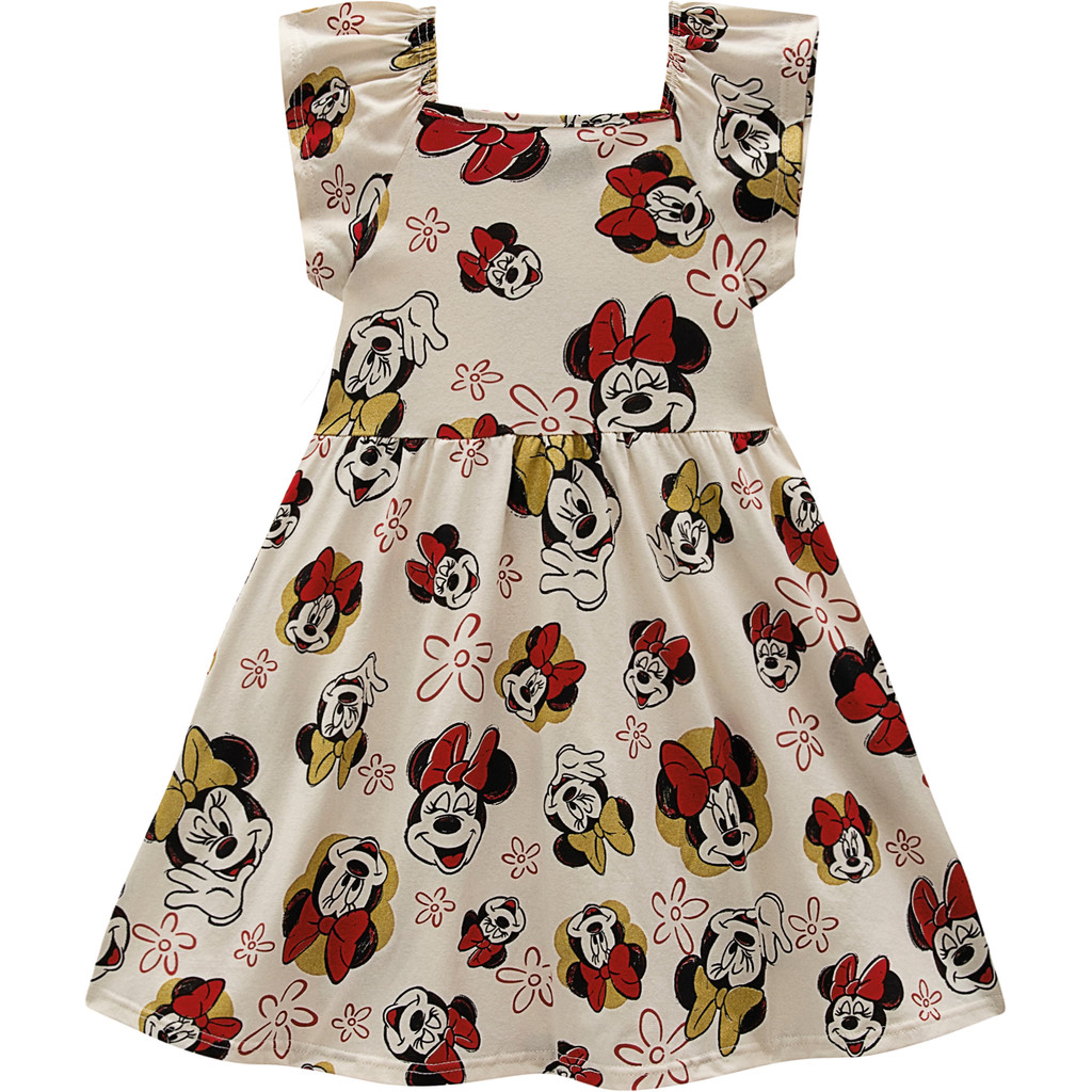 Vestido Infantil Manga Curta Rodado Soltinho Leve Algodão Minie Vermelho Menina