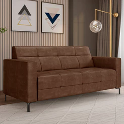 Sofá 3 Lugares Sala Living Industrial 200cm Senna K01 Couríssimo Marrom - Lyam Decor