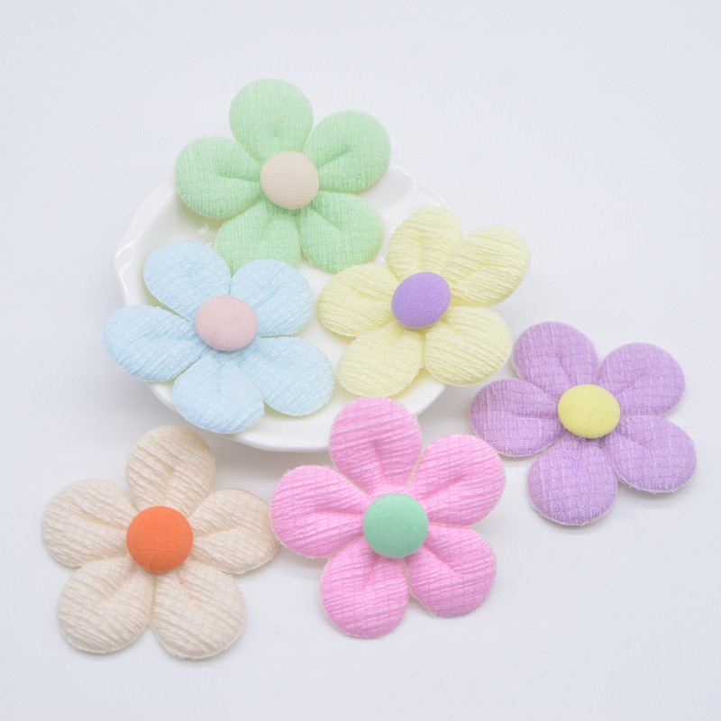 20 Peças 48mm Enfeite De Flor Com Botão Para Roupas Chapéu Remendo Tecido Costura Artesanato Grampos De Cabelo Acessório