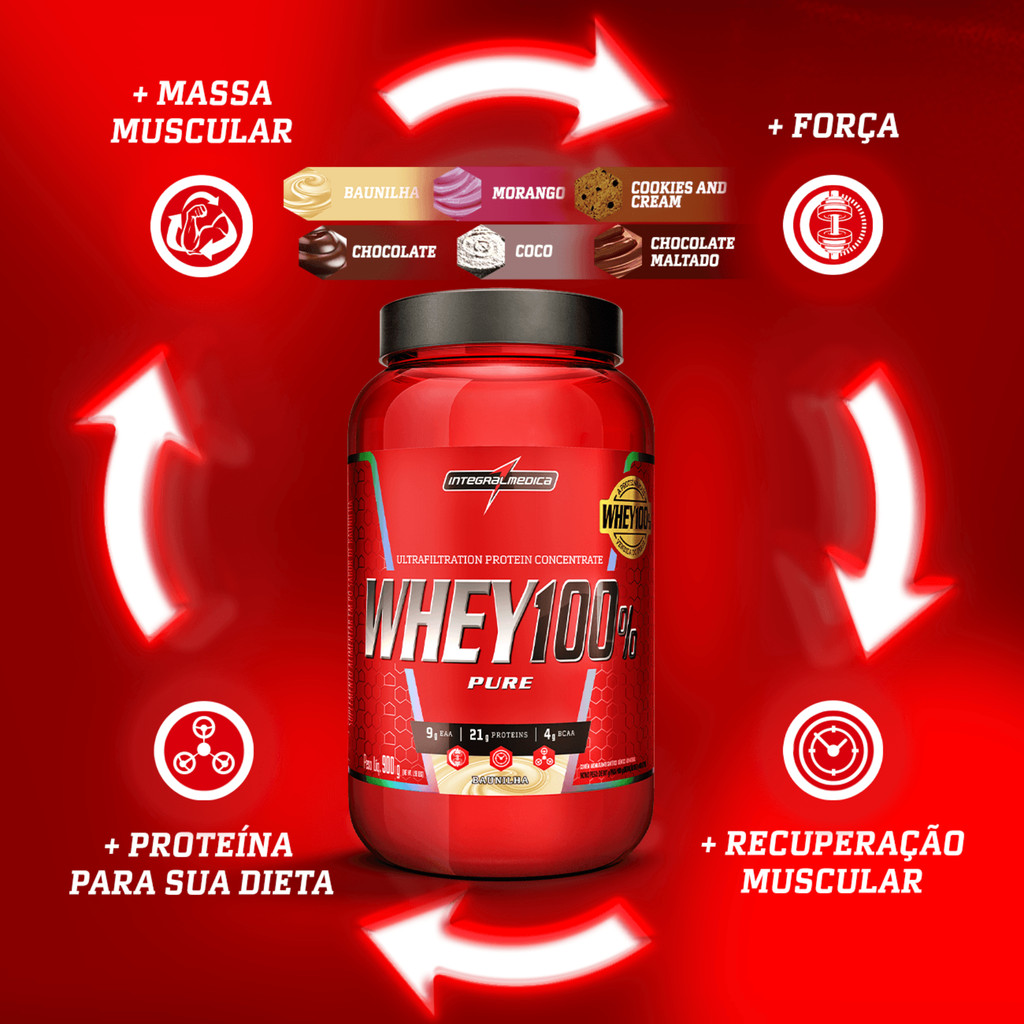 Whey Proteína 100% Pure Sabores Pote 900g Integralmedica — imagem 2 de 2