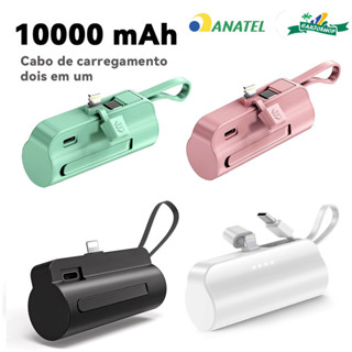 Recarga Rápida Sem Fio: Mini Power Bank 10000mAh 2em1 com Entradas iPhone e USB-C em Oferta na Shopee