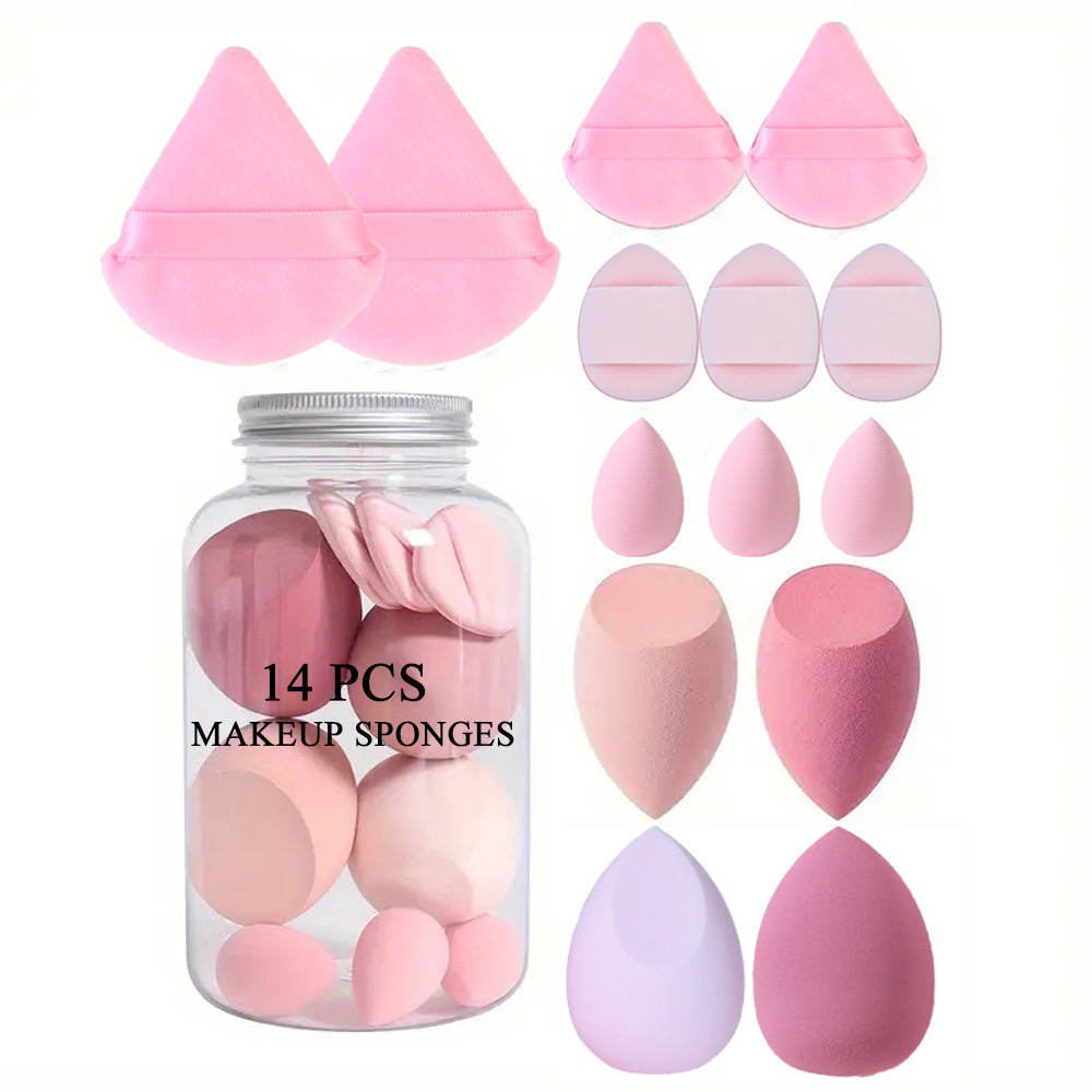 Conjunto de Esponjas de Maquiagem de 14 Peças com Caixa de Armazenamento, Beleza Macia e Impecável