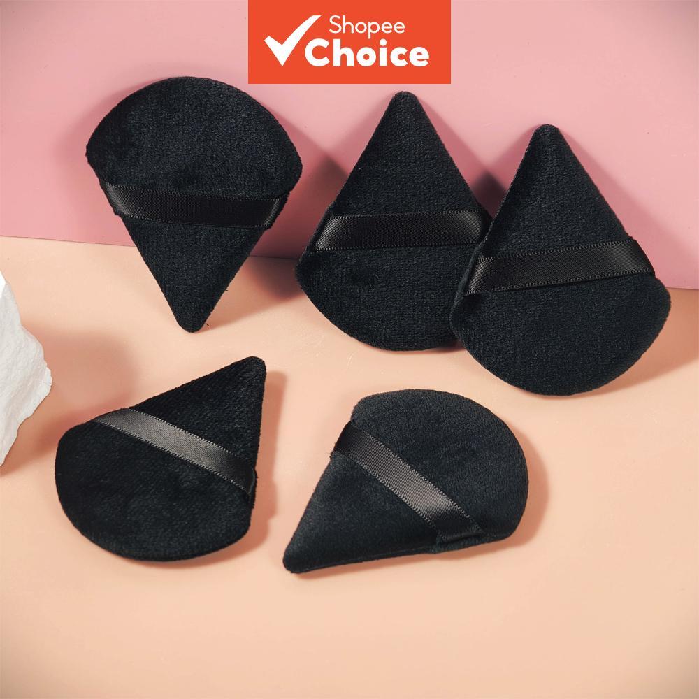 3/5/10pcs Almofada de Pó Triângulo Preto, Puff Facial Macio, Puffs de Beleza para Pó Solto, Pó Mineral, Puff de Veludo