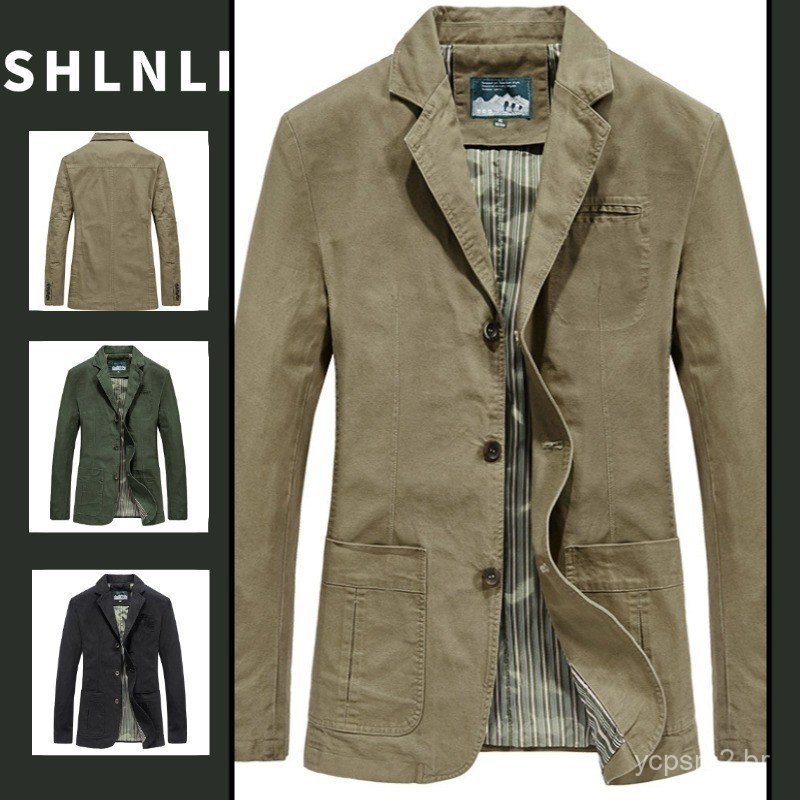 Blazers Casuais Americanos Masculinos para Outono Inverno, Jaquetas Comerciais de Cor Sólida com Botões