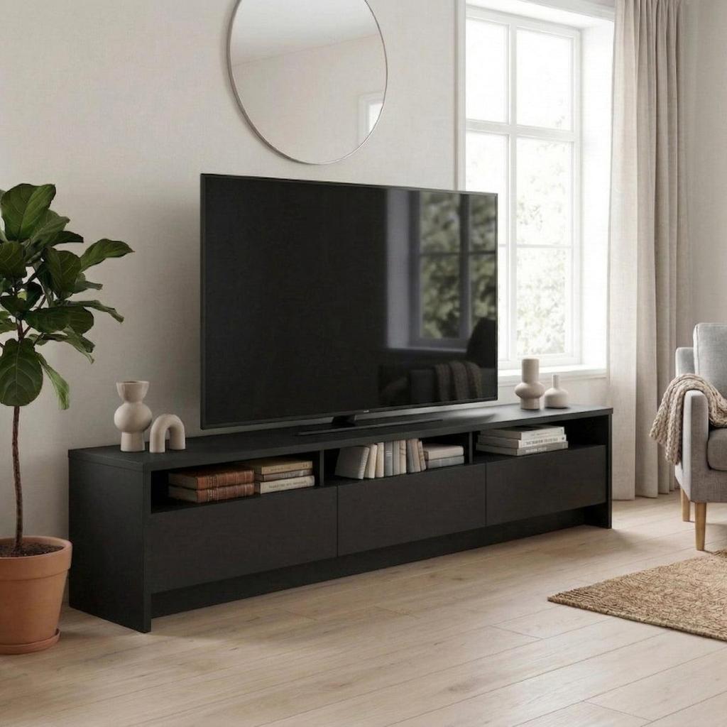 Rack Aspen 219cm 3 Portas para TV até 75 Polegadas - Preto Fosco