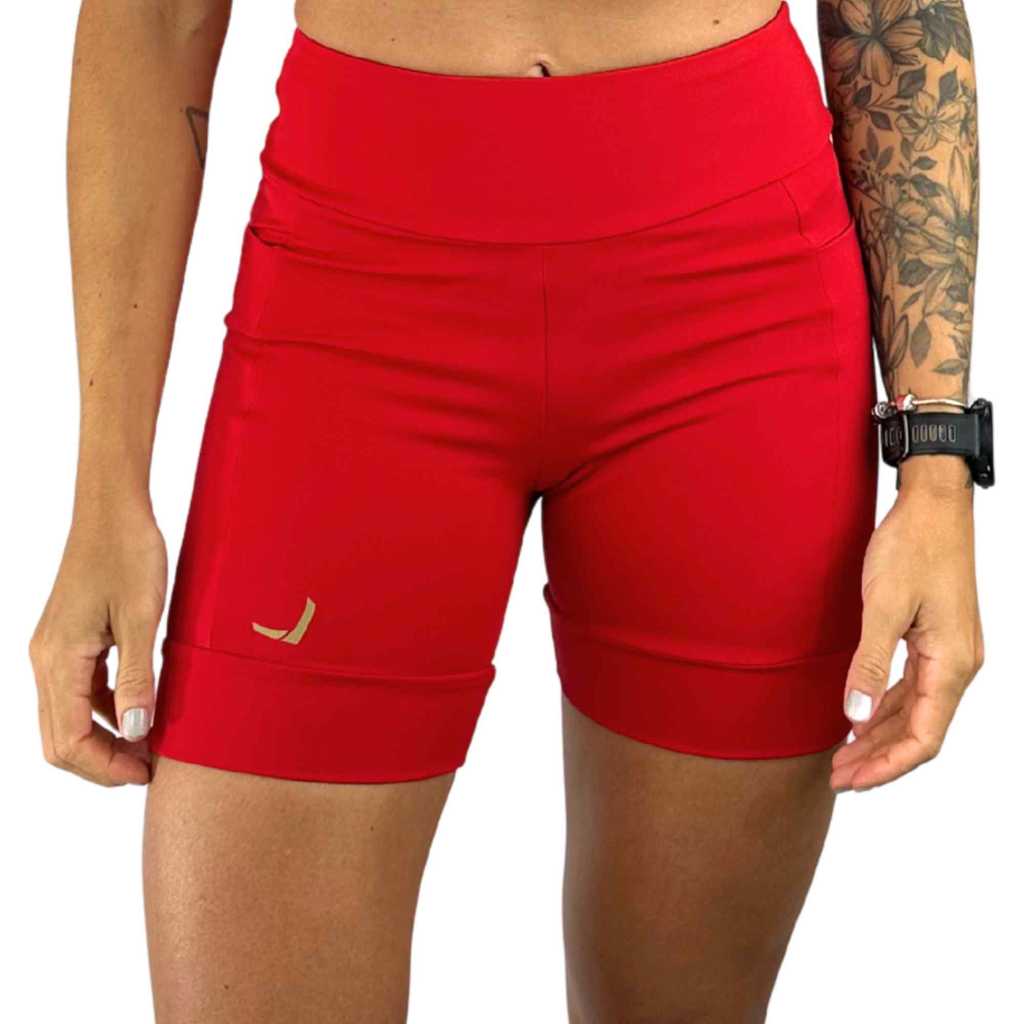 Short Feminino C/ Bolso Para Corrida, Caminhada Academia Feminino Compresão Running Cereja