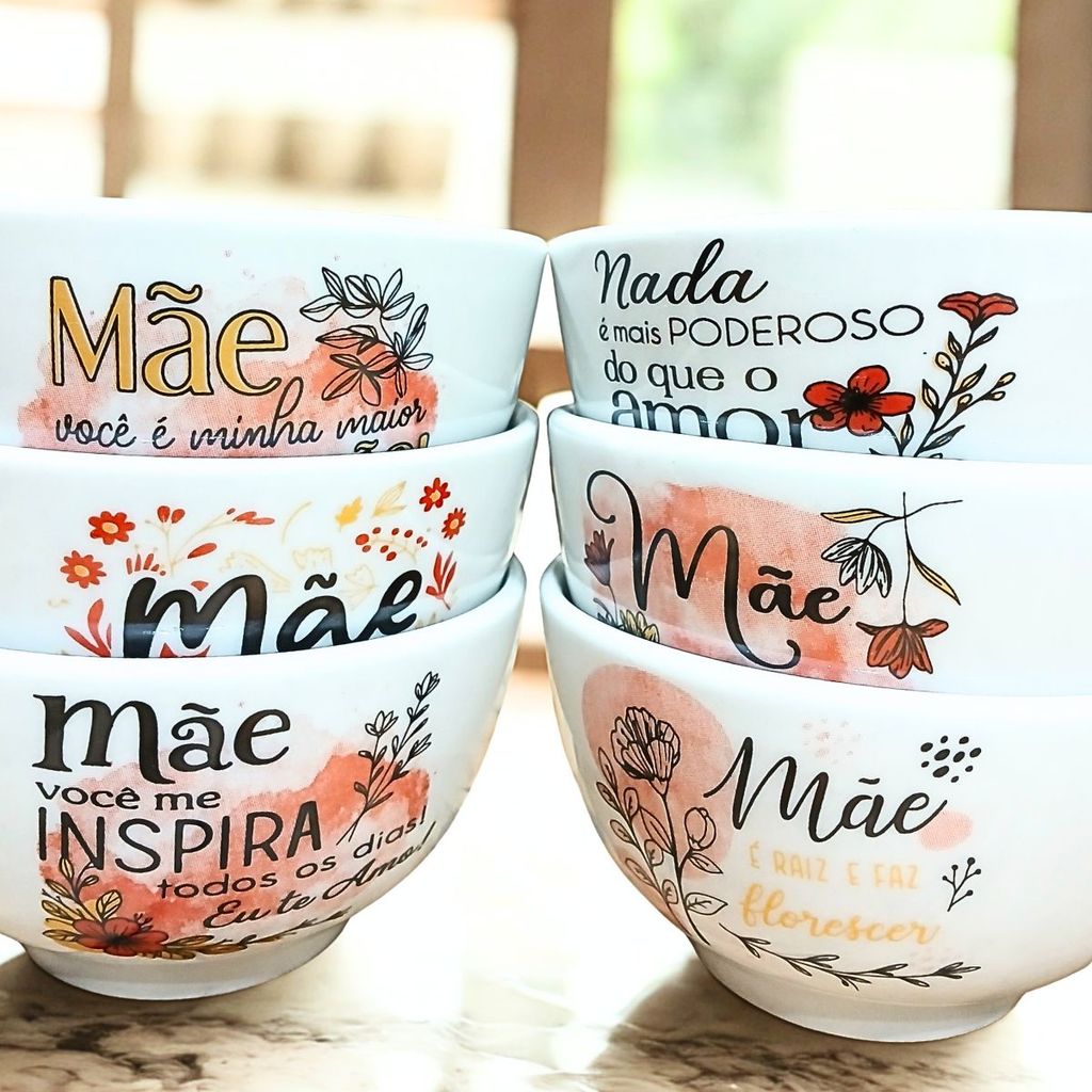 Kit 6 Tigela Bowl Cumbuca Sopa Sorvete 500ml Mãe - Porcelana