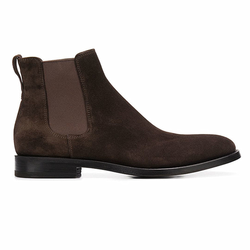 Chelsea botas curtas masculinas dedo do pé apontado couro genuíno chelssea bota botas masculinas estilo britânico fosco 