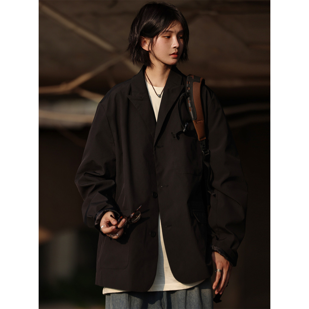 Ninguém sabe japonês simples textura textura terno jaqueta Casual masculino feminino preto perfil terno jaqueta