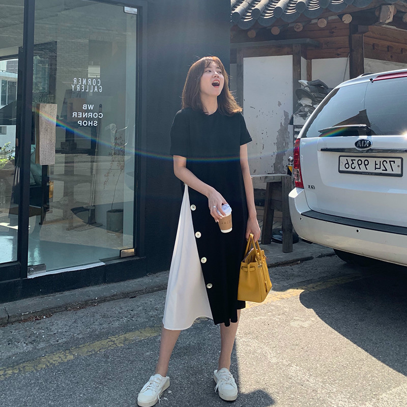 Verão novo estilo tamanho grande roupa de maternidade solto vestido Irregular estilo ocidental camiseta gordura MM camis