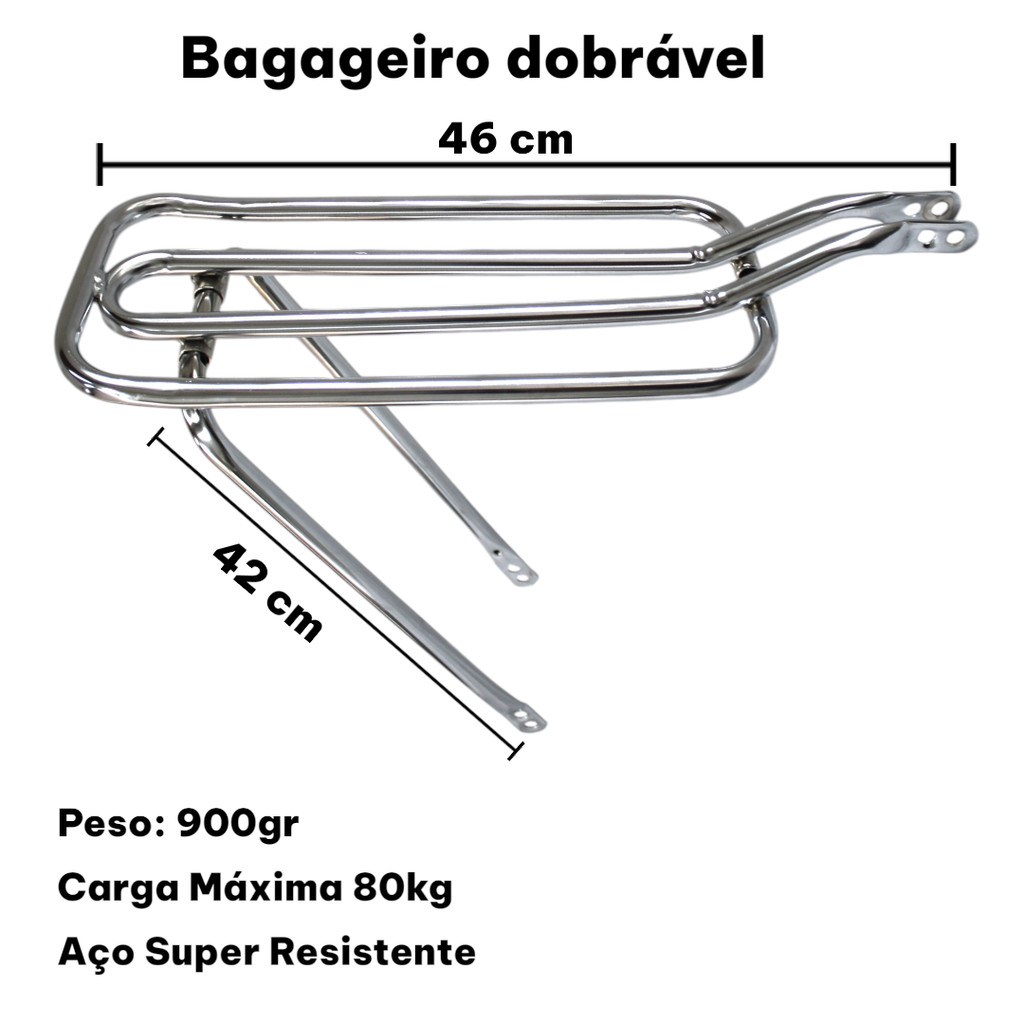 BAGAGEIRO DOBRÁVEL GARUPA DNZ ARO 20/ 26 GUIDÃO CROSS DNZ ARO 26/20 CANOTE Y SELIM CROMADO FLY BIKE — imagem 2 de 2