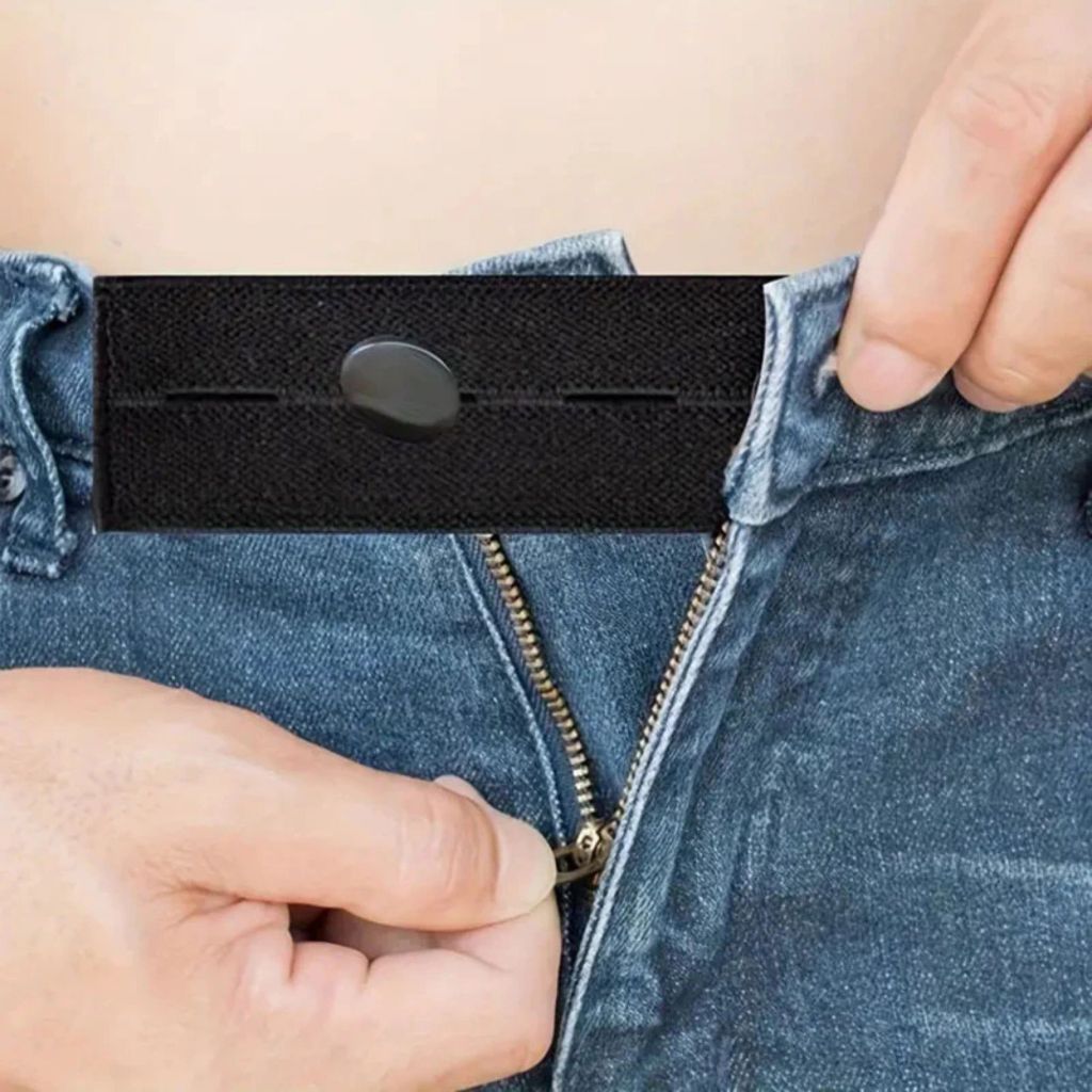 Imagem de Extensor de Botão para Calça Preto Ajustável com Elástico – Ideal para Jeans, Saia e Shorts