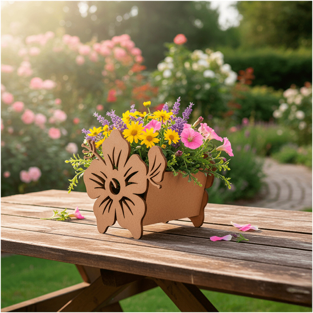 Vaso Decorativo Hibisco em MDF Cru 14x10 – Suporte para Suculentas e Doces – Artesanato DIY
