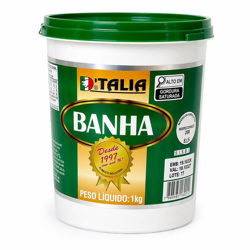 Banha Suína Itália 1kg - Banha de Porco Natural