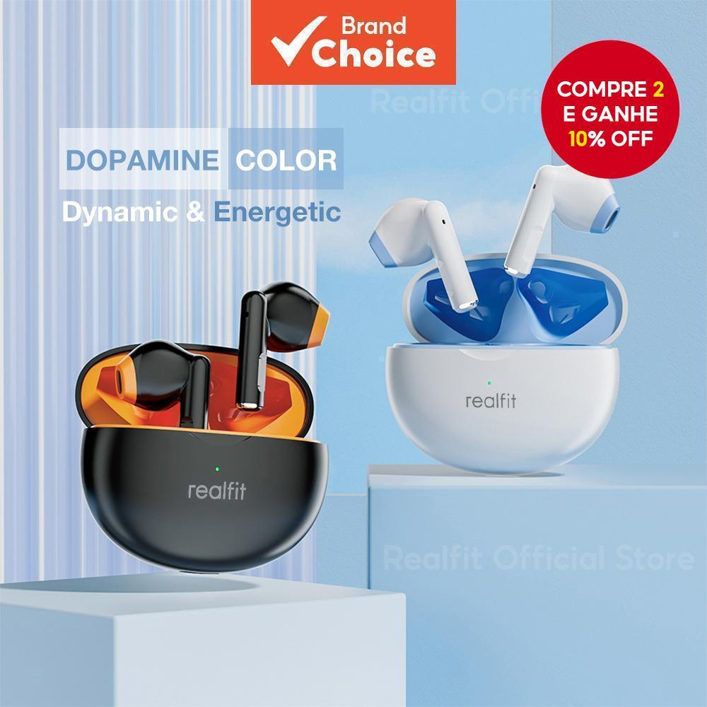 Fones de Ouvido Bluetooth Realfit F2, Excelente Grave, Fones de Ouvido Sem Fio, com Microfone, Fones de Ouvido Coloridos