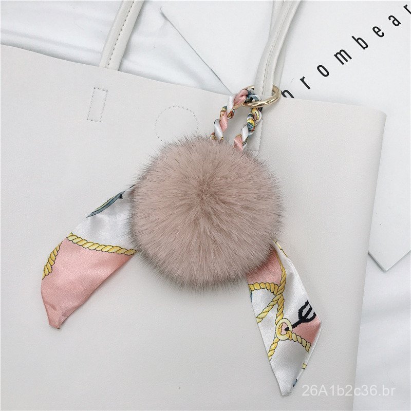 Pingente de bola de pelo de raposa para lenço de seda, pingente de pelo para bolsa, decoração suspensa, acessório de bol