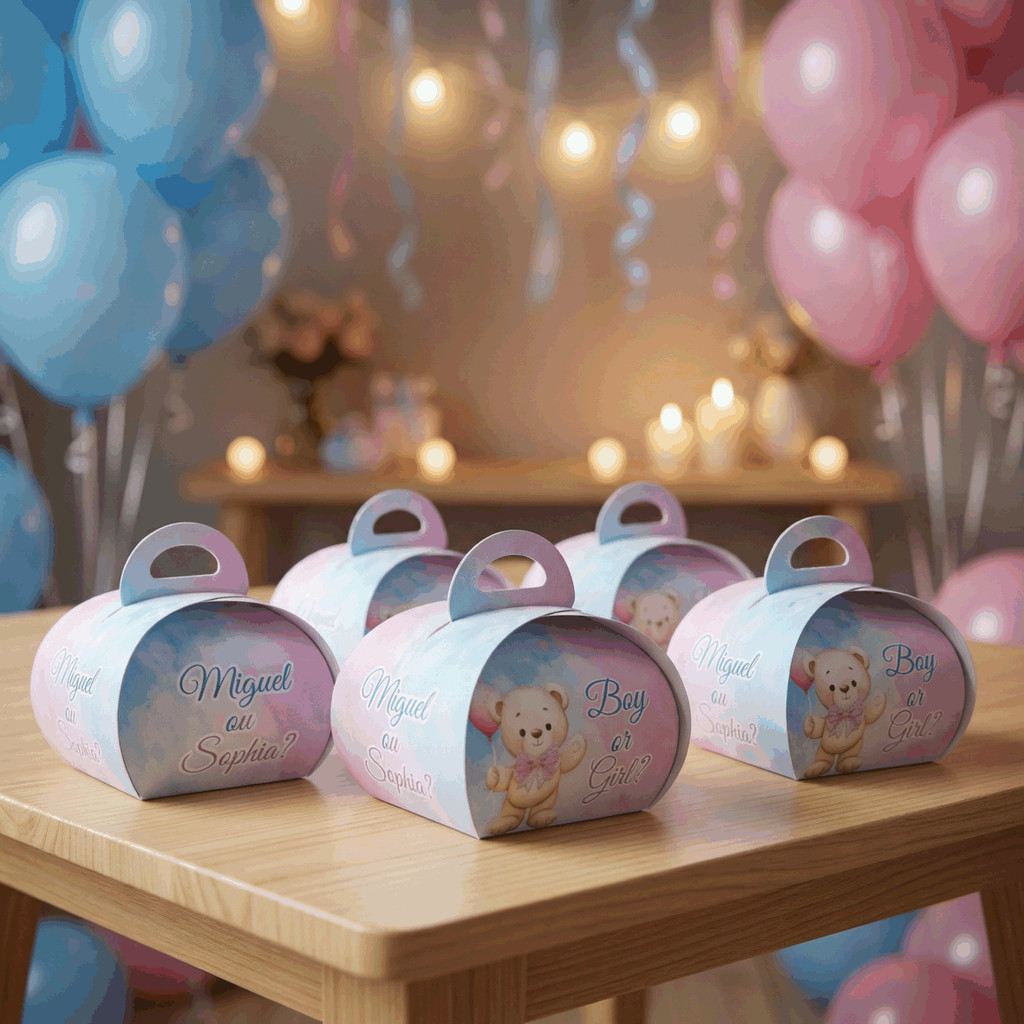 Caixinha Personalizada Para Bem Casado, Doces ou Sabonete -  TEMA CHÁ REVELAÇÃO  - COM NOMES PERSONALIZAVEIS
