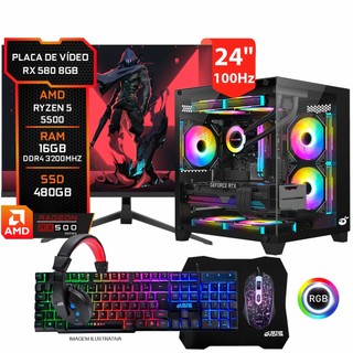 PC GAMER COMPLETO GB1796 RYZEN 5 5500 SSD 480GB 16GB DDR4 RX 580 8GB MONITOR 24 100HZ
