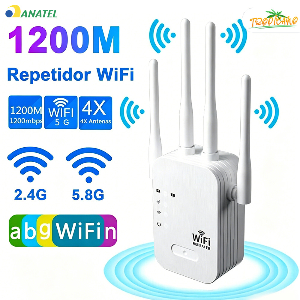 Roteador Wi-Fi Amplificador Repetidor 4 Antenas 1200Mbps Atravessa Paredes Compacto G8