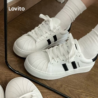 Lovito Tênis Casual Branco Clássico e Versátil para mulheres LFA112034 em Oferta na Shopee
