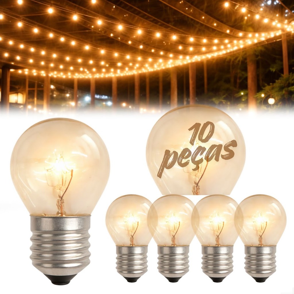 Kit 10 Lâmpada Bolinha Incandescente 15w E27 Luz Leitosa