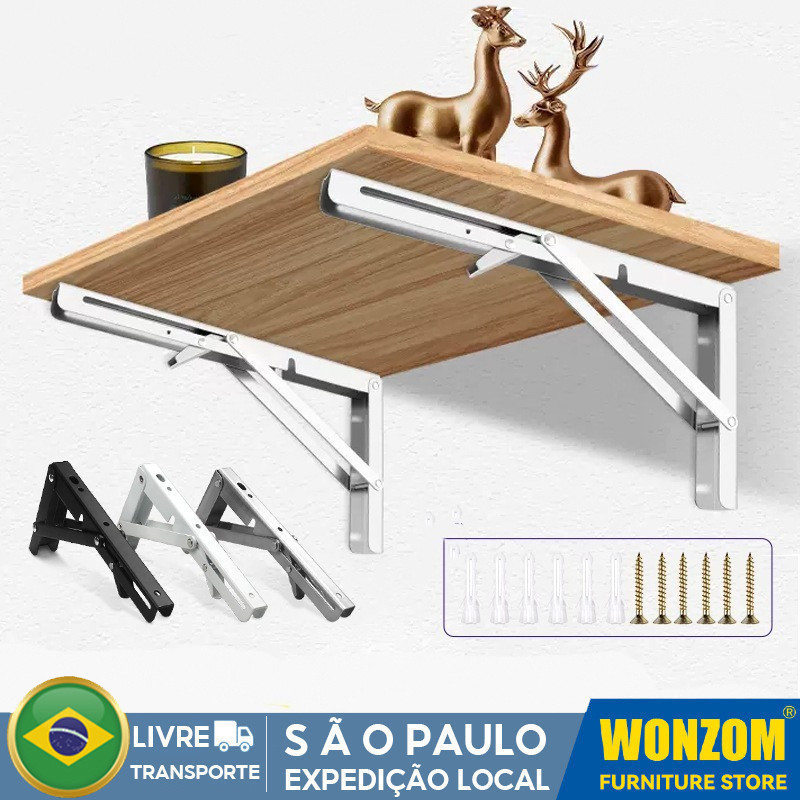 Kit Suportes Mão Francesa Retrátil Dobrável Cantoneiras Mesa Balcão 20cm 25cm 30cm 35cm 40cm ou 45cm em Oferta na Shopee