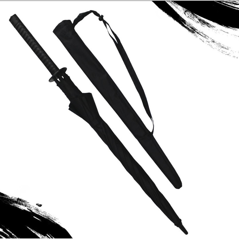 Guarda Chuva Automático Cosplay Espada Katana Samurai Cor Preto Desenho Do Tecido Liso