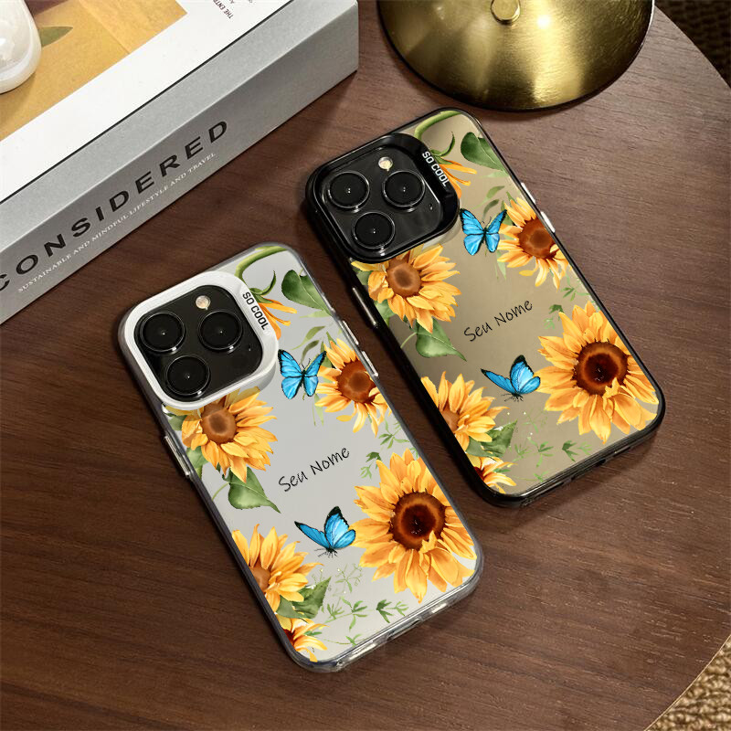 Capinha personalizada Com Nome Girassol Floral Para Samsung S20 S21 S23 FE S24 S25 Capa de celular anti impacto